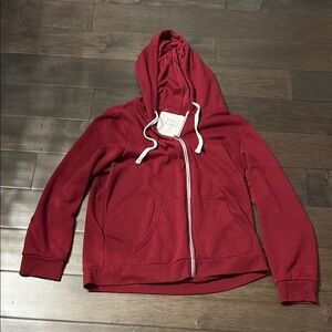 Bluenotes boyfriend Fit Dark Red Zip-Up Hoodie, Large